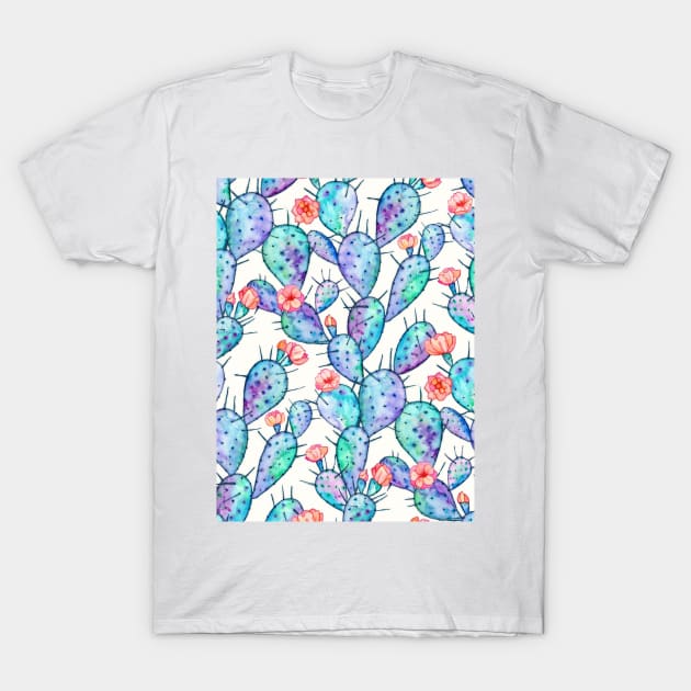 Rainbow Watercolor Cactus Pattern T-Shirt by micklyn